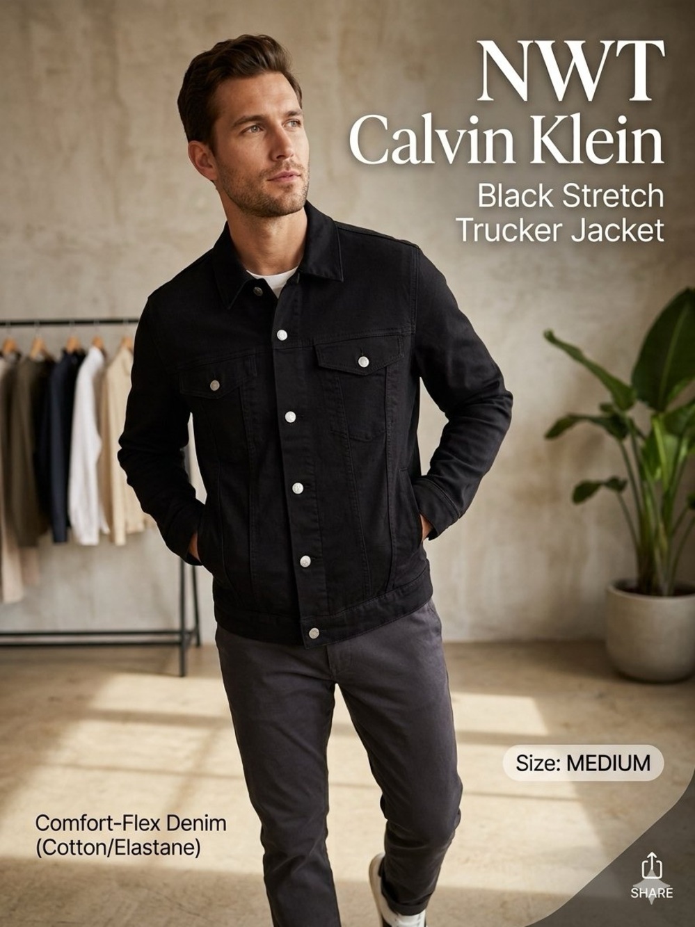 Calvin Klein Black Stretch Trucker Jacket